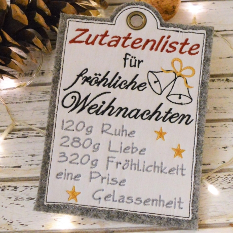 Stickdatei fröhliche Weihnachten ITH Schild