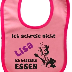 Baby Lätzchen farbiger Saum ICH SCHREIE NICHT bedruckt mit Namen