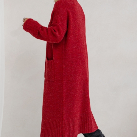 Oversized Strickmantel lang Strickjacke Cardigan Weste Rot S - XL