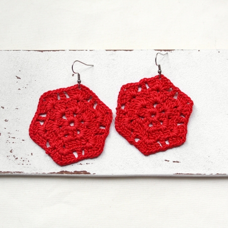 Rote gehäkelte Ohrringe Hippie Chic | Boho Ohrhänger