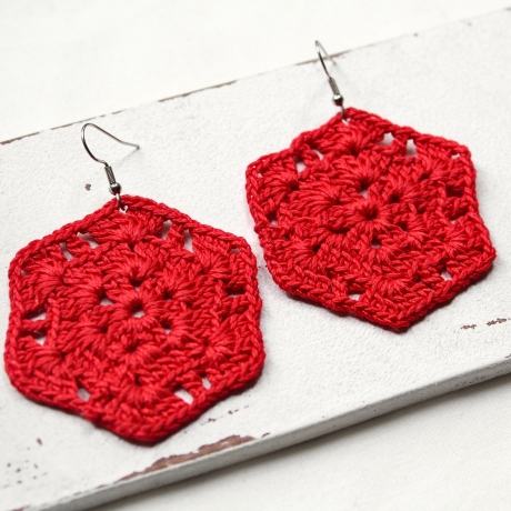 Rote gehäkelte Ohrringe Hippie Chic | Boho Ohrhänger