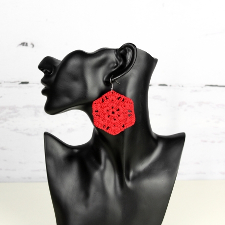 Rote gehäkelte Ohrringe Hippie Chic | Boho Ohrhänger