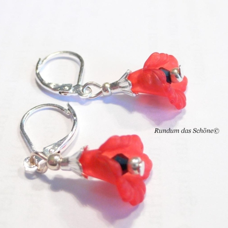 Ohrringe Rote Glockenblumen silver plated Klapphaken handmade