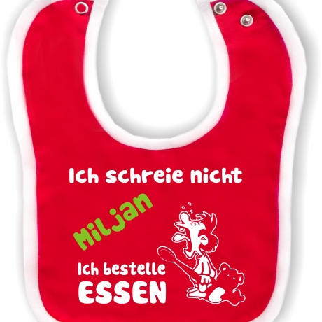 Baby Lätzchen farbiger Saum ICH SCHREIE NICHT bedruckt mit Namen