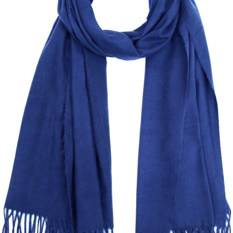 Damen-Kaschmir-Schal mit Fransen, 200x75 cm, royalblau