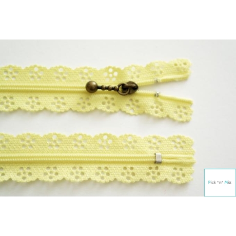 1x Reißverschluss Spitze 20 cm Hellgelb