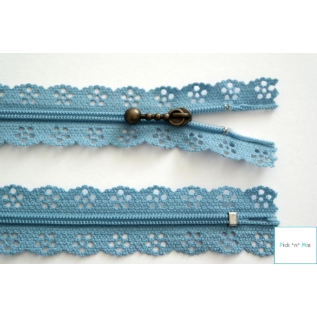 1x Reißverschluss Spitze 20 cm Blaugrau