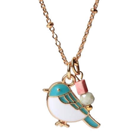 Meise Halskette Charm Vogel vergoldet mit Emaille