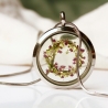 Medaillon silber Blüten Moos Edelstahl Kette Geschenk Frau