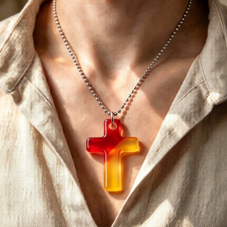 Thermochrom Kreuz-Amulett Rot-Orange-Gelb Temperatur-Farbwechsel 