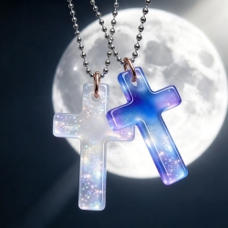 Glow Kreuz Amulett – Blau leuchtender Anhänger| Lumina Collection