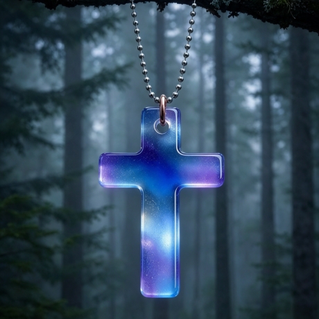 Glow Kreuz Amulett – Blau leuchtender Anhänger| Lumina Collection