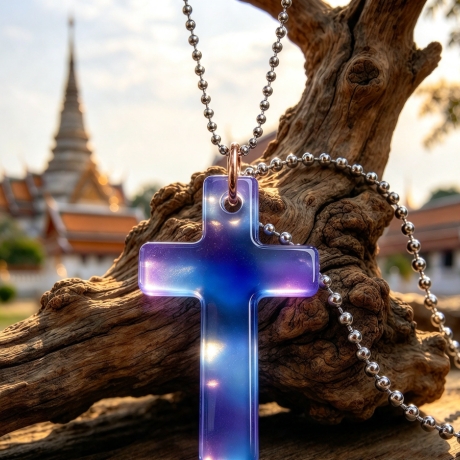 Glow Kreuz Amulett – Blau leuchtender Anhänger| Lumina Collection