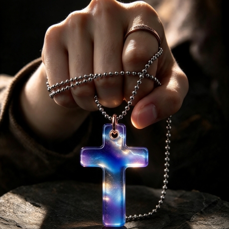 Glow Kreuz Amulett – Blau leuchtender Anhänger| Lumina Collection
