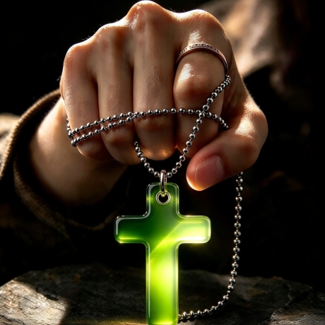 Thermochrom Kreuz-Amulett Green-Limette TemperaturFarbwechsel 