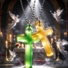 Thermochrom Kreuz-Amulett Green-Limette TemperaturFarbwechsel 
