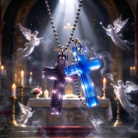 Thermochrom Kreuz-Amulett Violett-Blau TemperaturFarbwechsel 