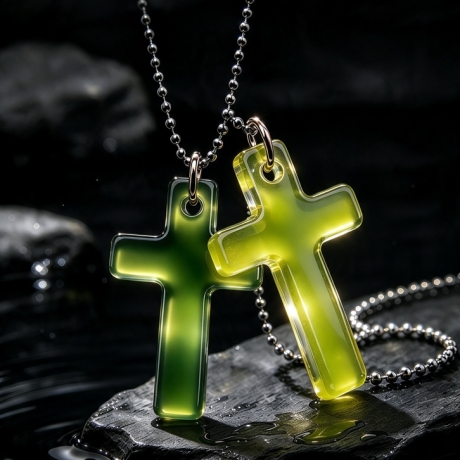 Thermochrom Kreuz-Amulett Green-Limette TemperaturFarbwechsel 