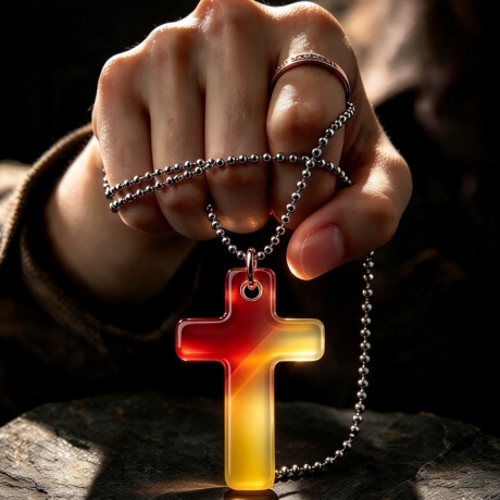 Thermochrom Kreuz-Amulett Rot-Orange-Gelb Temperatur-Farbwechsel 
