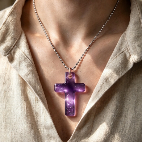 Glow Kreuz Amulett Violett leuchtender Anhänger Lumina Collection