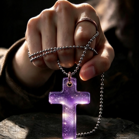 Glow Kreuz Amulett Violett leuchtender Anhänger Lumina Collection