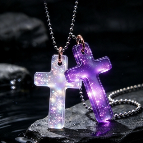Glow Kreuz Amulett Violett leuchtender Anhänger Lumina Collection