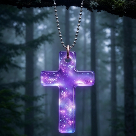 Glow Kreuz Amulett Violett leuchtender Anhänger Lumina Collection