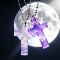 Glow Kreuz Amulett Violett leuchtender Anhänger Lumina Collection