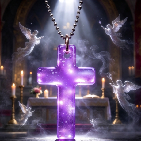 Glow Kreuz Amulett Violett leuchtender Anhänger Lumina Collection