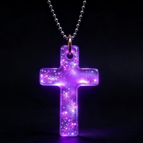 Glow Kreuz Amulett Violett leuchtender Anhänger Lumina Collection