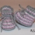 Babyschuhe gestrickt, grau/rosa/weiß 8,5cm