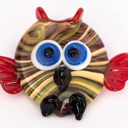 Handgearbeiteter Kristallglas-Magnet Eule, bunt, 4 cm, neu