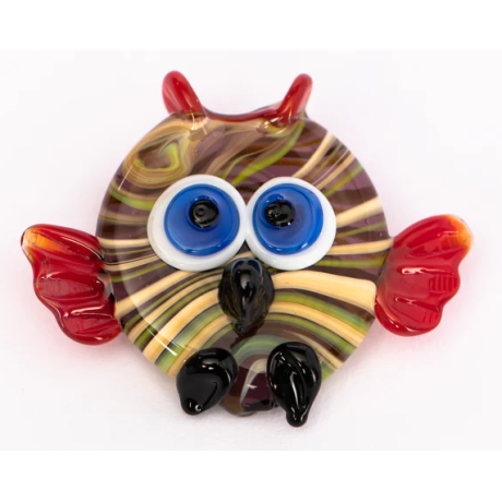 Handgearbeiteter Kristallglas-Magnet Eule, bunt, 4 cm, neu