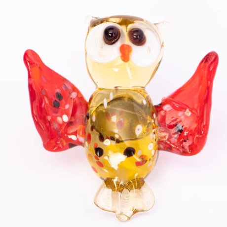 Handgearbeiteter Kristallglas-Magnet Eule, bunt, 4 cm, neu