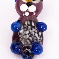 Handgearbeiteter Kristallglas-Magnet Katze, blau, 4 cm, neu