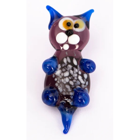 Handgearbeiteter Kristallglas-Magnet Katze, blau, 4 cm, neu