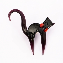 Handgearbeiteter Kristallglas-Magnet Katze, Buckel, 4 cm, neu