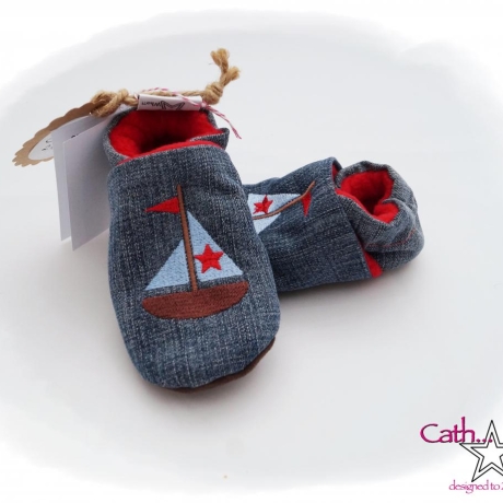 Upcycling Jeanspuschen Segelboot vegan