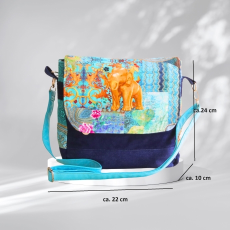 kleine  Umhängetasche Damen /blaue Handtasche/Elefant/Cord Tasche