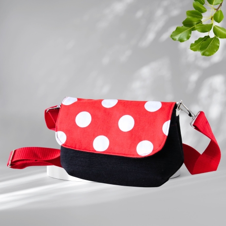 kleine Umhängetasche Damen/Clutch/Handtasche/Punkte/schwarz rot