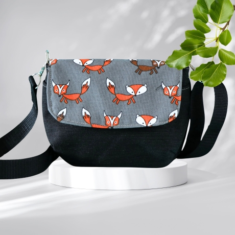 kleine Umhängetasche Damen/Clutch/Handtasche/Fuchs Motiv/grau