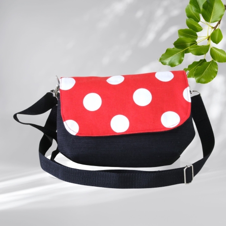kleine Umhängetasche Damen/Clutch/Handtasche/Punkte/schwarz rot