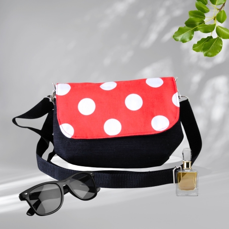 kleine Umhängetasche Damen/Clutch/Handtasche/Punkte/schwarz rot