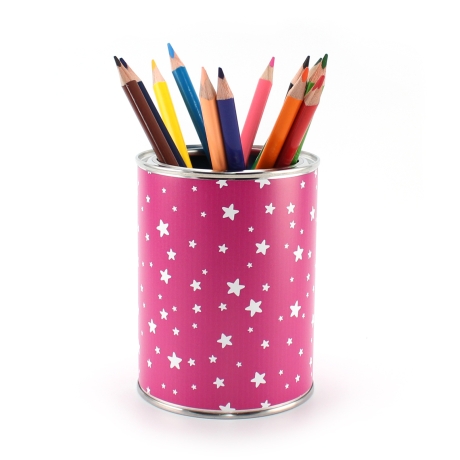 Stiftebecher Sterne pink/weiß inkl.12 Dreikant Buntstiften