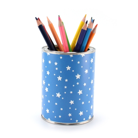 Stiftebecher Sterne blau/weiß inkl.12 Dreikant Buntstiften