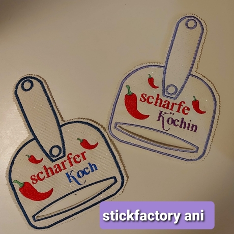 Küchentuchhalter scharfe/r Koch/Köchin ith Stickdatei Set 13x18