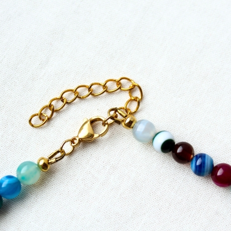 Boho Halskette aus buntem Achat mit Sonne Anhänger