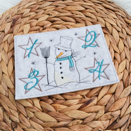 Stickdatei Schneemann ITH Untersetzer Adventskranz to go SET