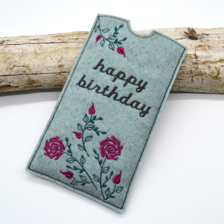 Stickdatei Schokohülle SET danke happy birthday Blumen 5 Motive