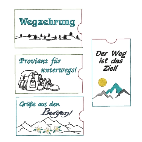 Stickdatei Schokohülle Wandern Bergsteigen Wegzehrung